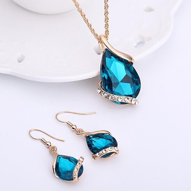 Chic Style Ladies Rhinestone Choker Chain Necklace Drop Earrings Jewelry Set