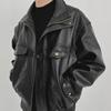 Men's Retro PU Leather Pilot Jacket - Thickened, Trendy, Short, for Spring & Autumn.