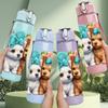 1PC Floral Dog Couple Hug Portrait 750ml Color Plastic Sports Water Bottle Leakproof Flip Straw Lid Suitable for Sports Office Home Use