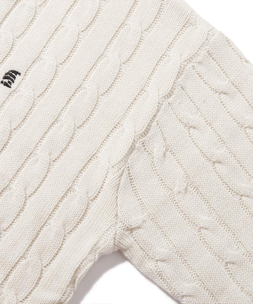 TRILLION Washable Boat Embroidery Cable Crew Neck Knit (Ivory)