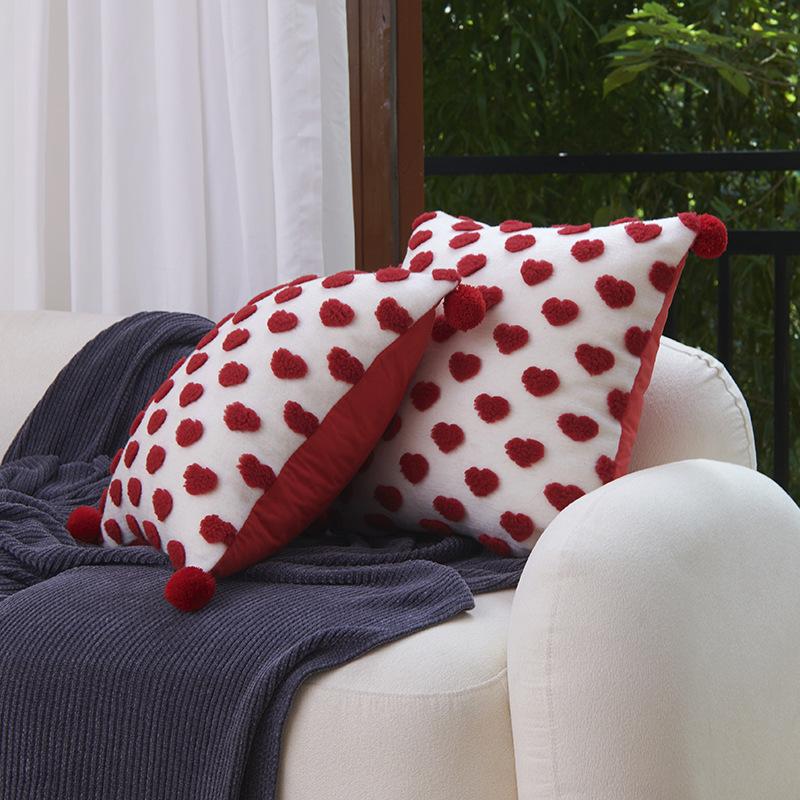 Red Love Bedside Pillowcase Simple Style Pillow Cushion Cover Three-dimensional Sofa Living Room Soft Pillowcase
