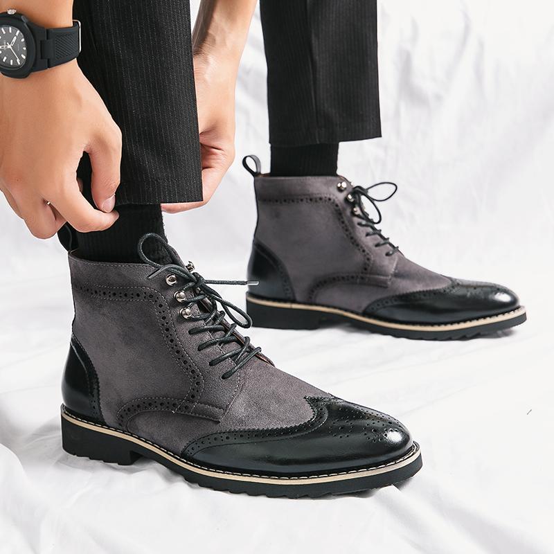 Italian Ankle Boots Winter Luxury Brand Lace Up Knight Boots Men's Thick Sole Round Toe Desert Boots Brown Bullock Suede Boots