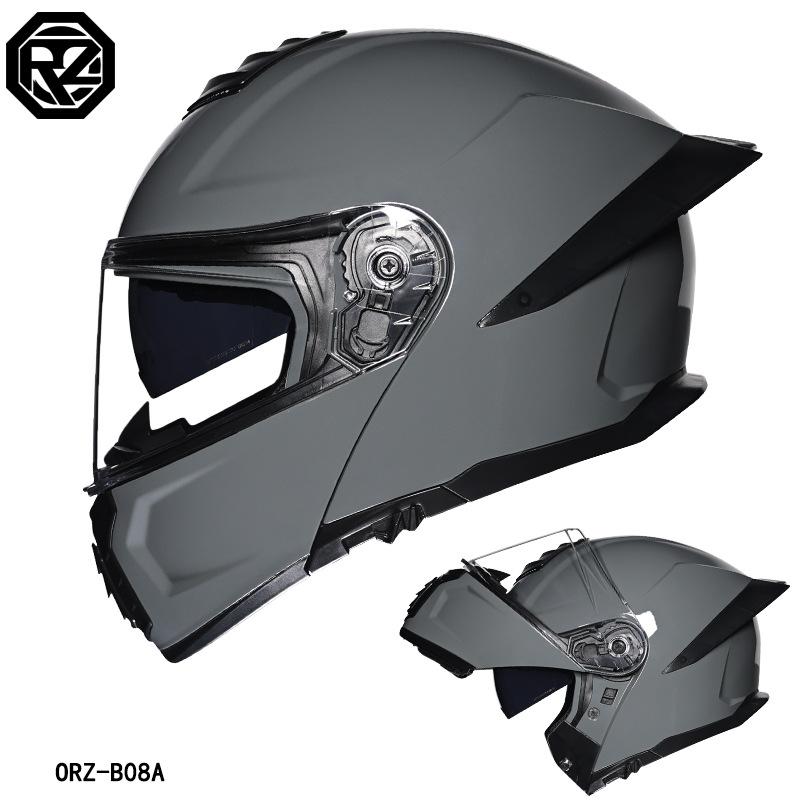 DOT Authentication Orz Motorcycle helmet for men and women, open-face helmet with dual visors, winter tail wing, semi-full coverage, all-season blue