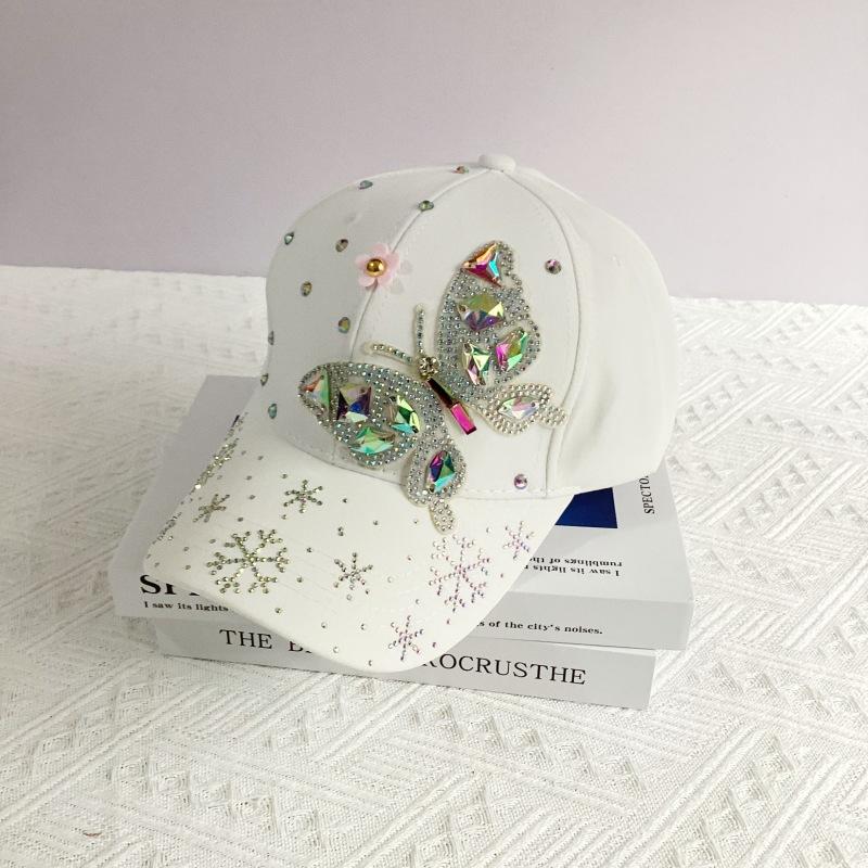 New Fashion Colorful Rhinestone Butterfly Baseball Cap, Trendy Baseball Cap Sun Hats For Women