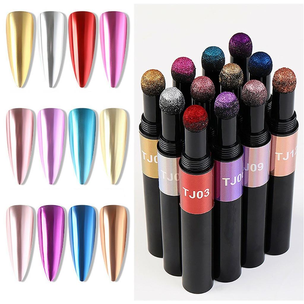 12 Color Air Cushion Nail Powder Pen Holographic Nails Powder with Mirror Effect
