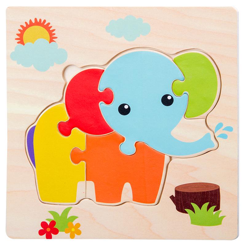 Baby Cartoon Wooden Puzzle Animal Car Cognition 3D Jigsaw Wooden Toys For Kids Intelligence Early Learning Educational Toy
