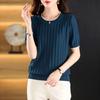 Pull tricoté en soie glacée pour femmes, T-shirt à manches courtes, ample, Slim, polyvalent, ondulé, tricoté, haut fin, nouvelle collection été S-5XL