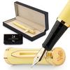 Wordsworth Black Fountain Pen 18K Medium Ink Ink Refill Converter Gift Gold Ideal for Men and Women & Set, Gold-Plated Nib, 24-Pack Cartridges, & Box,
