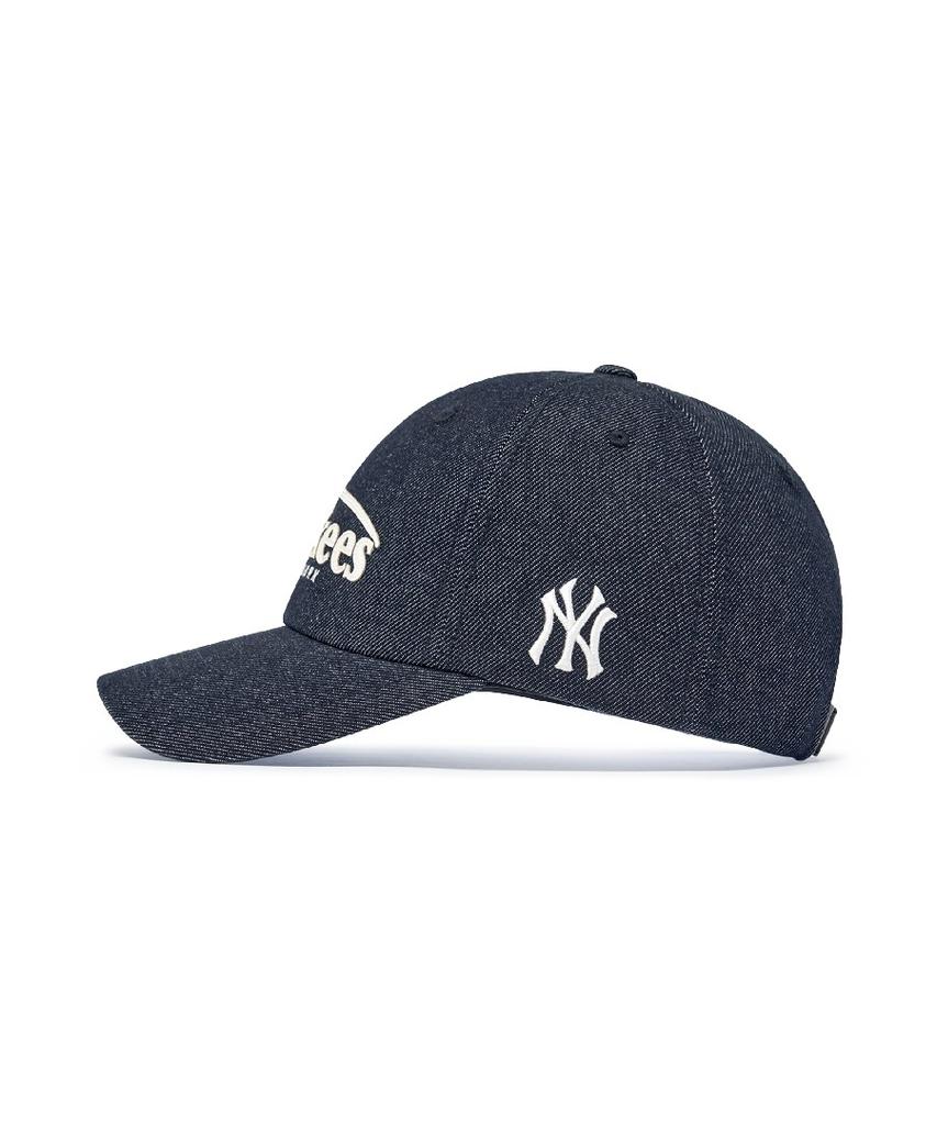 Emelbi Vintage Denim Curve Logo Unstructured Ball Cap Ny (Indigo)
