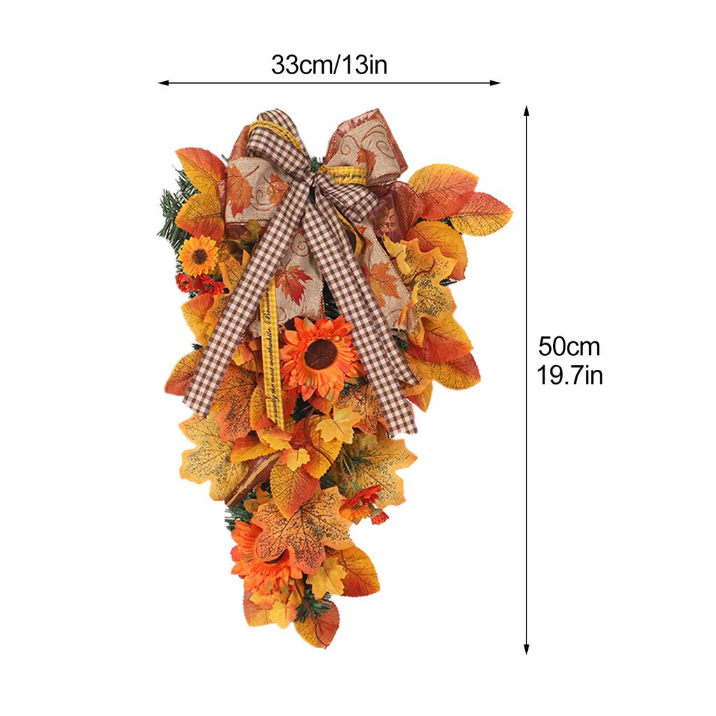 Artificial Wreath Sunflower Silk Cloth Orange Elegant Ribbon Bow Fall Decorations Wreath