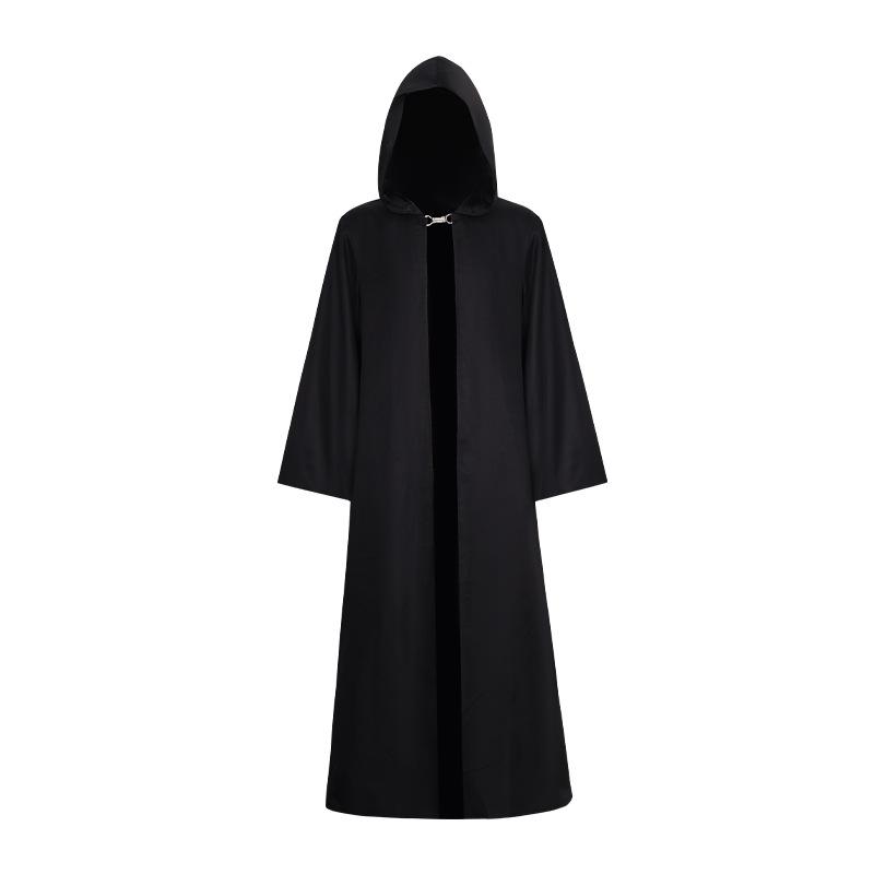 Wizard's Cloak Black Long Hooded Cape With Metal Snap Closure Retro Loose-fitting Clothes Halloween Costume For Men And Women