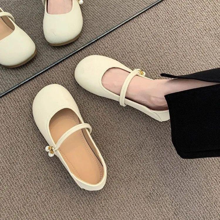 French two-wear Mary Jane single shoes, new soft-soled soft leather non-slip pearl small leather shoes in spring
