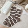 Striped Contrast Polar Bear Warm Winter Cashmere Vintage Mid-Leg Socks Versatile High Wool Socks