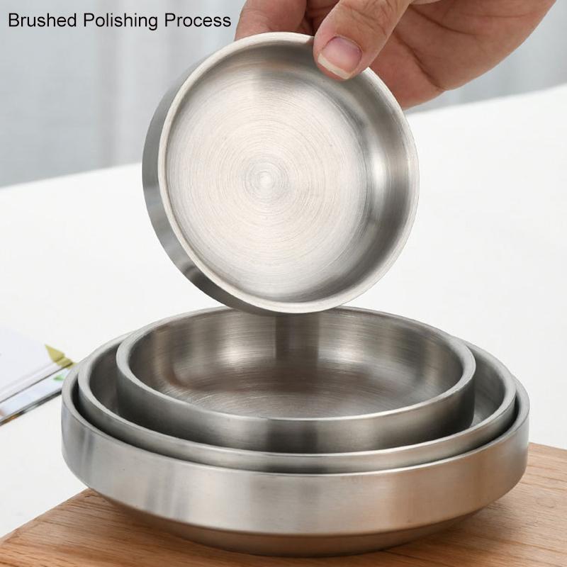 Flat 201/304 Stainless Steel Dish Plate Cooking Noodles Bowl Thickened Dinner Plate Seasoning For Kitchen Restaurant Tableware