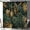 1pc Golden Green Leaf Bathroom Shower Curtain, Tropical Style, Modern Fashion Shower Curtain, Includes 12 Hooks, 180*180cm Bat