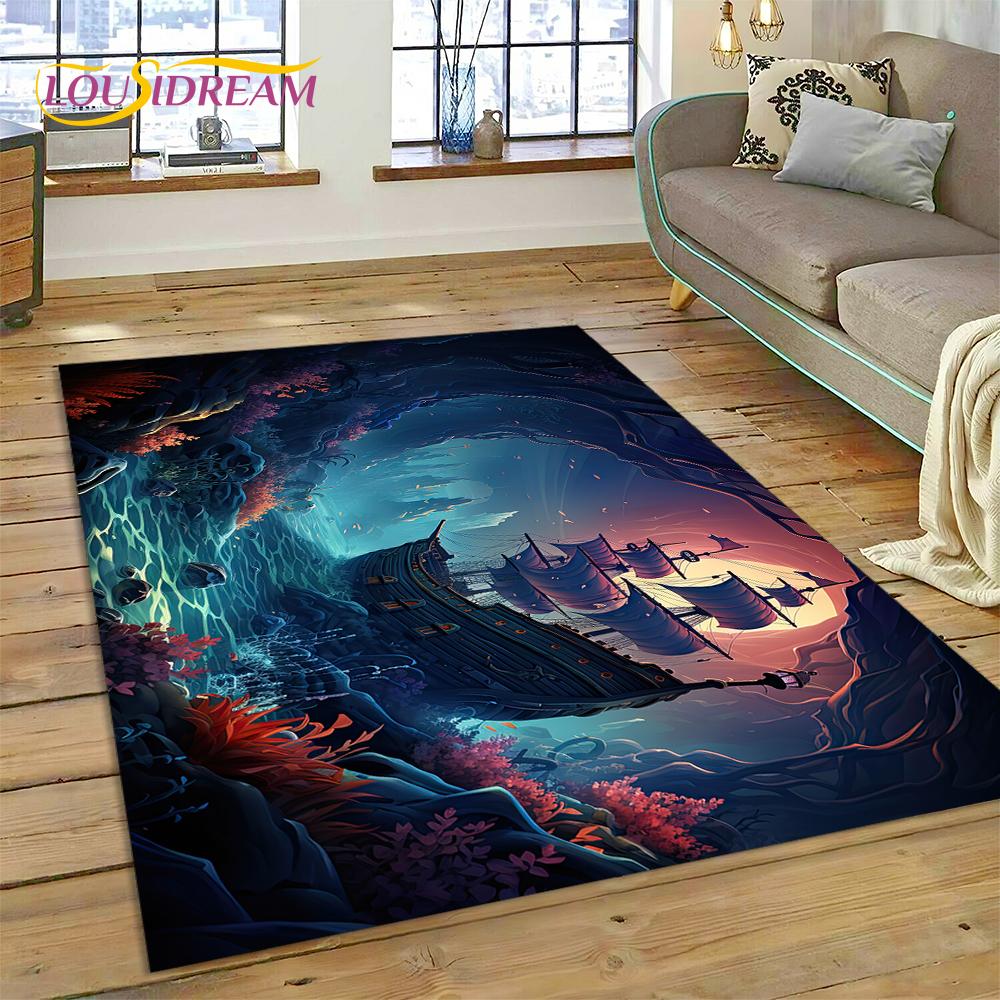 Ancient Pirate Ship Boat,Barque,Sailboa Rug Carpet for Living Room Bedroom Decor,Floor Mat Non-slip Decoration for Sofa Doormat