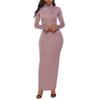 Casual Women Solid Color Long Sleeve Turtle Neck Stretchy Bodycon Long Dress