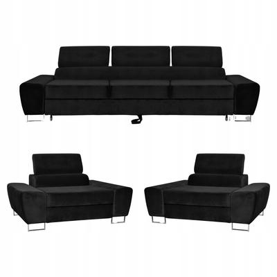 Living Room Lounge Set Bosso Sofa 3-seater Armchairs Black Family Furniture