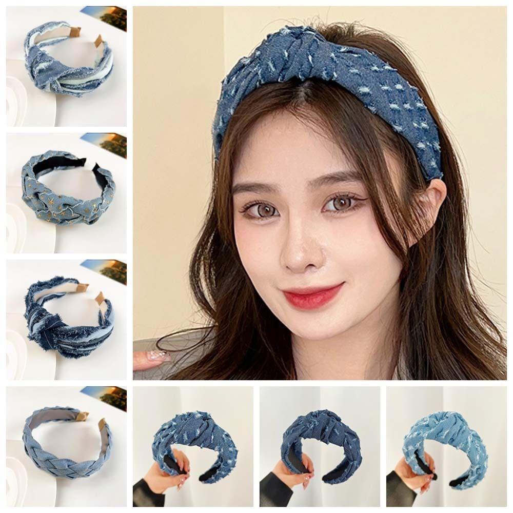 Denim Cloth Cowboy Headband Korean Style Headdress Denim Knotted Headband Hair Accessories Headwear Cowboy Hair Hoop Party