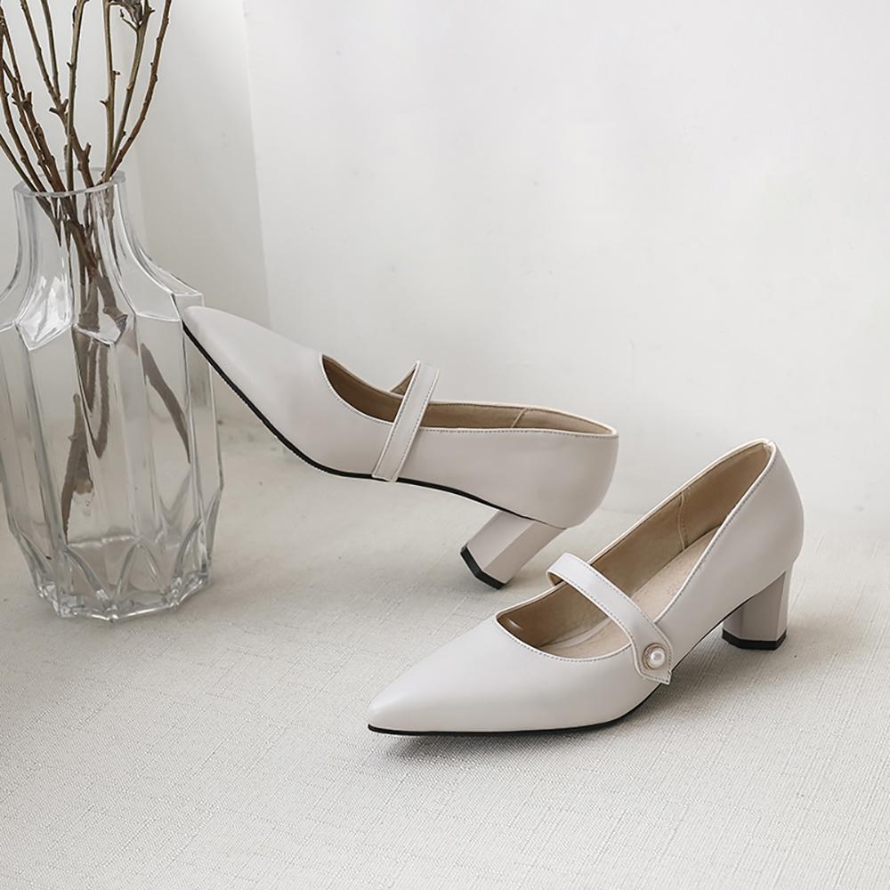 Beige Women Pumps Pointed Toe Med Heels Office Shoes Small Big Plus Size 30 48