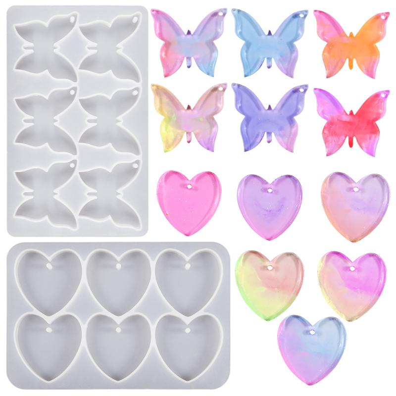 Silicone Mold Heart Star Flower Butterfly Pendant Making Geometry Handmade Diy Tool Uv Epoxy Resin Silicone Moulds