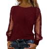 Women T-shirt O-neck Mesh Hollow Puff Long Sleeves Soft Stretchy Tops Shiny Rhinestones Regular Fit Tee Shirt Party Casual Wear