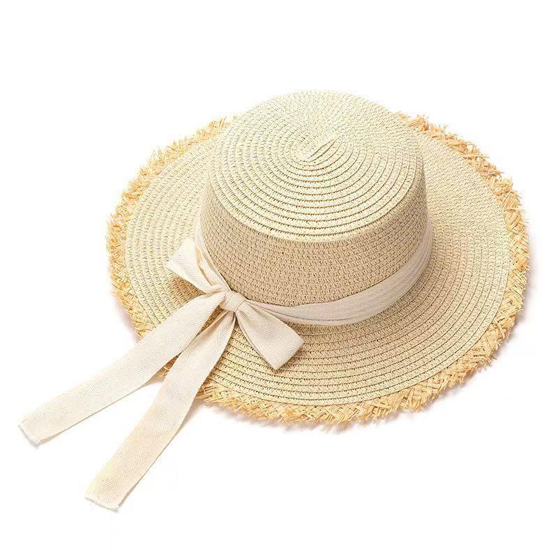 Fashion French Style Flat Top Straw Hat Travel Vocation Women Beach Sun Hat