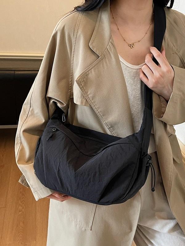 Nylon Casual Shoulder Bag With Zipper Closure For Travel And Daily Use