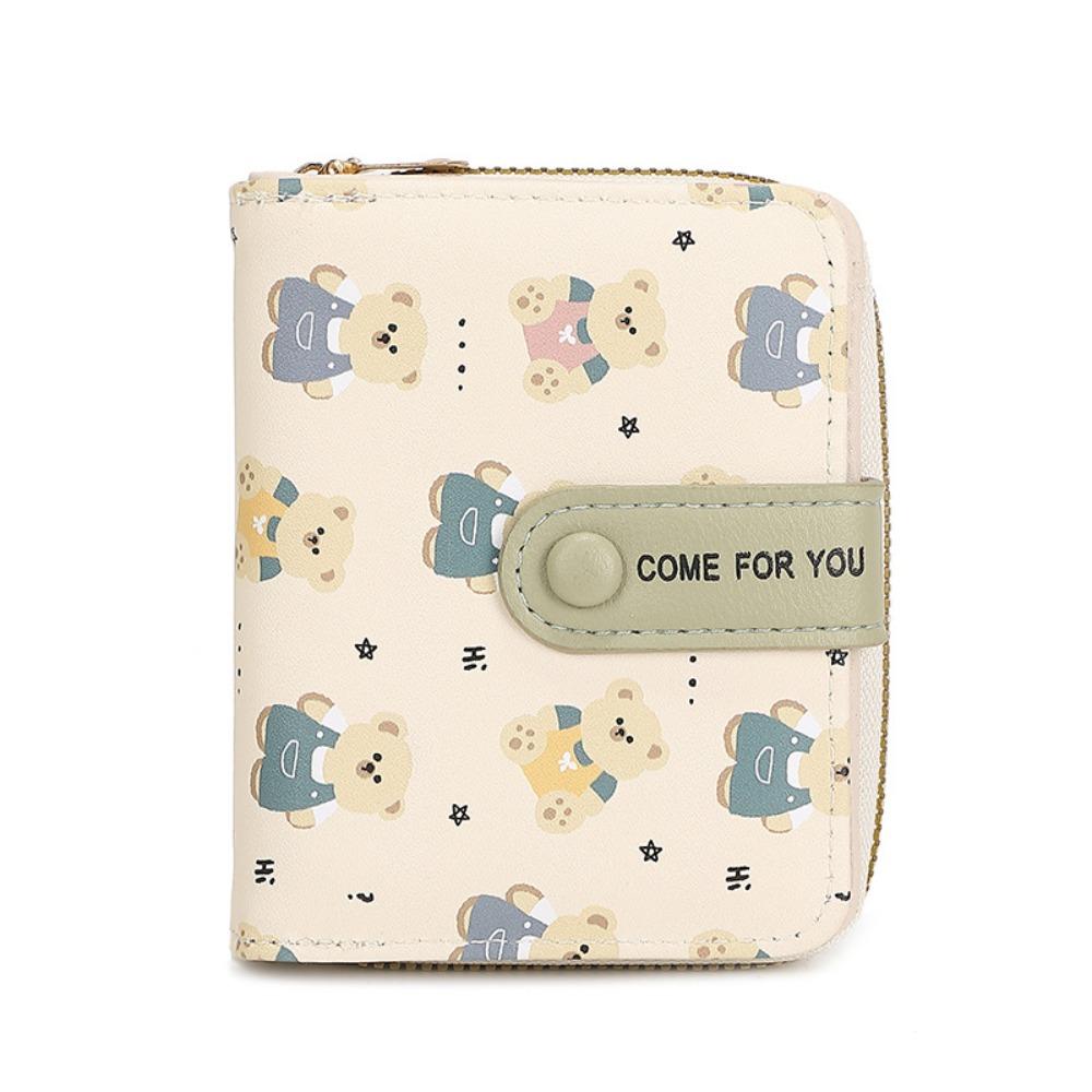 Cute PU Leather Short Wallet Bear Short Coin Purse Zipper Storage Bag Women Girls