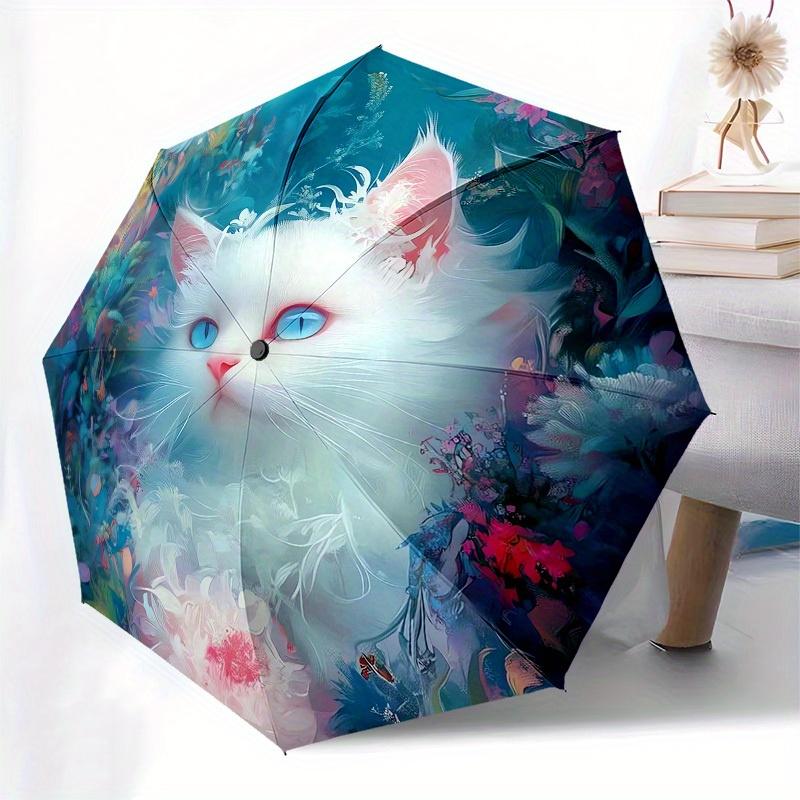 1pc Fantasy Floral Cat Portrait Umbrella with Plastic Handle,Suitable for All Seasons Home Travel Outdoor UmbrellaM1156