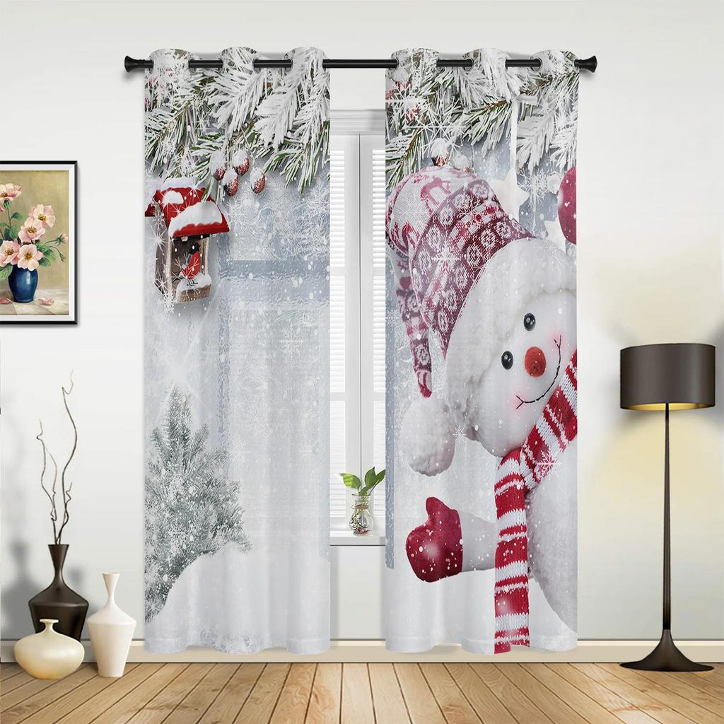 Christmas Winter Snowflake Red Window Curtains Decor Home Bedroom Kitchen Living Room Ornament Xmas Gifts Navidad Curtain For Made Of Polyester