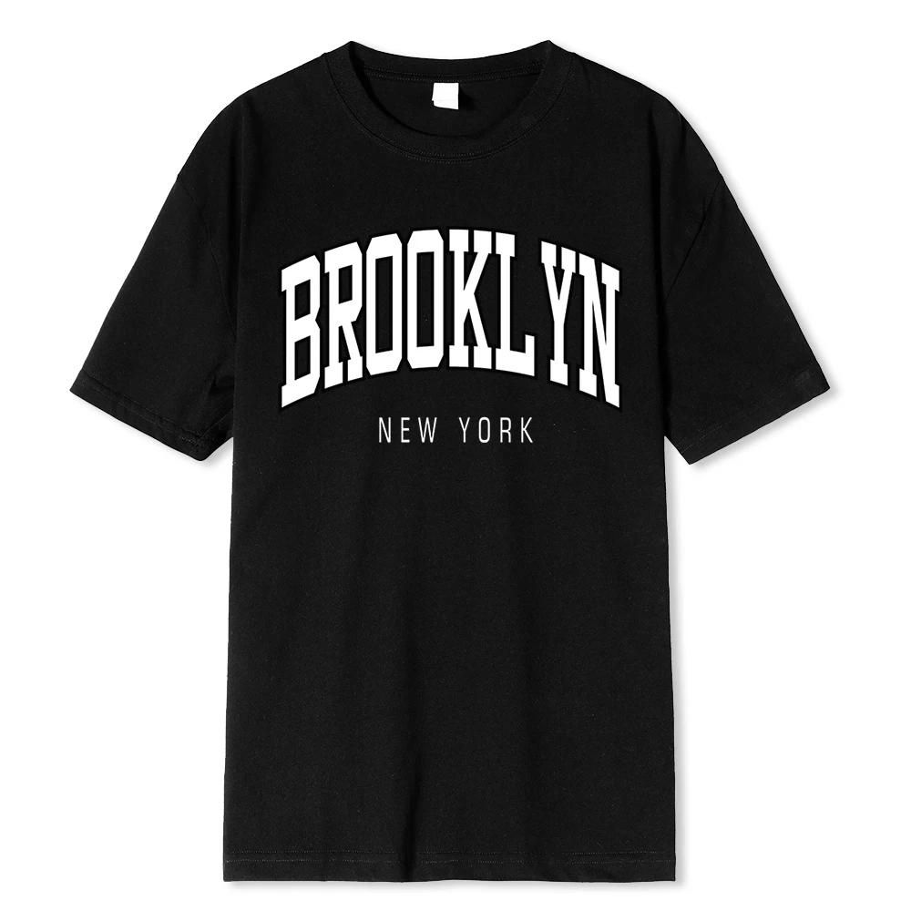 Brooklyn New York Druck Herren T-Shirts Sommer 100% Baumwolle Sweat-T-Shirts Atmungsaktive Lockere Kleidung Hip Hop Rundhalsausschnitt 80485