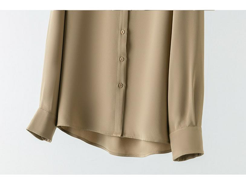 2025 m. pavasario moteriškas ilgomis rankovėmis šilkinis marškinys - prabangus šilko šilkmedžio vienspalvis marškinys