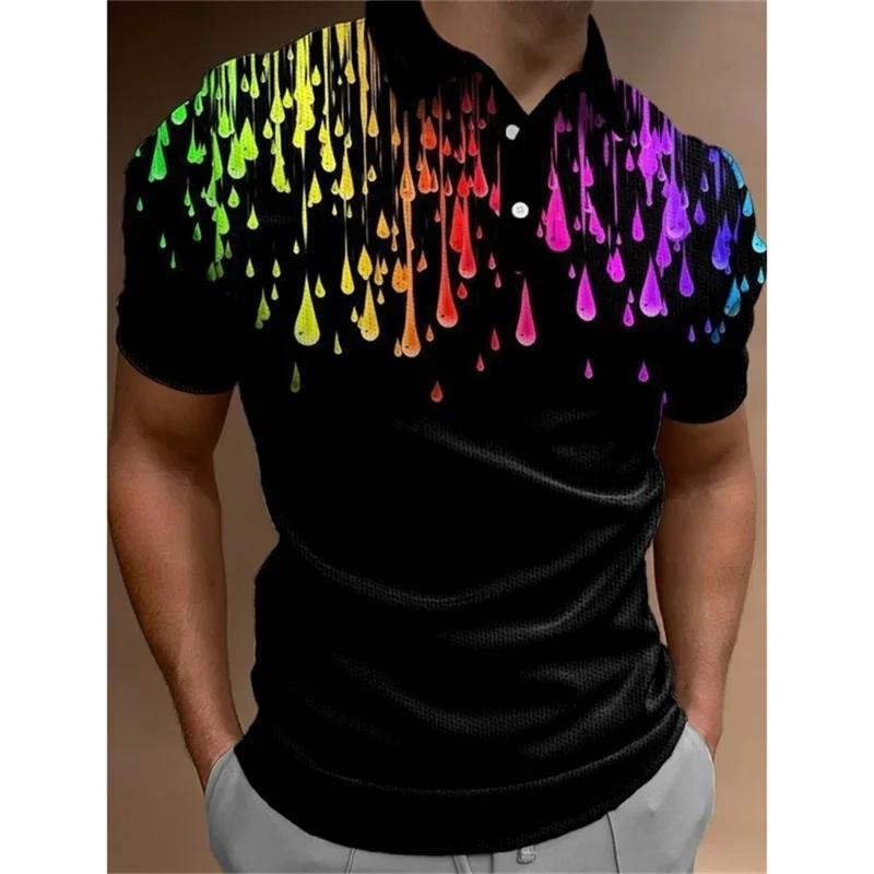 Nowa Modna Męska Koszulka Polo 3D Nadruk Tęczowa Grafika Krótki Rękaw T-shirt Męski Luźny Oversize Koszulka Golfowa Top Streetwear