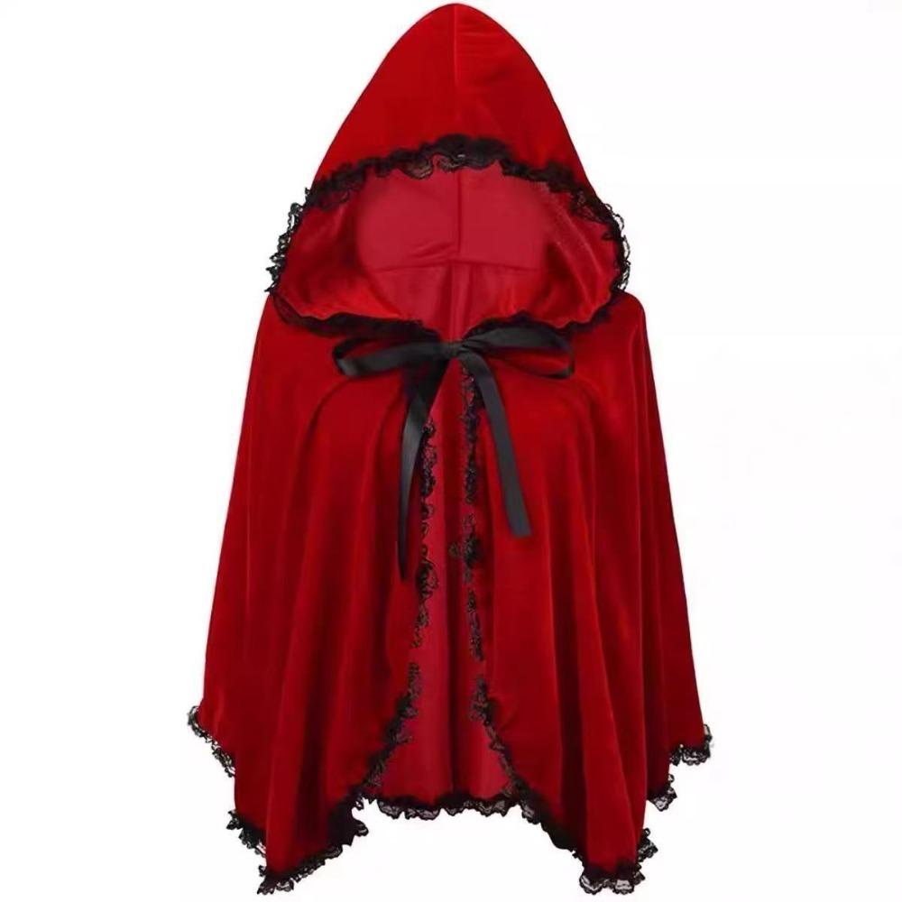 Creative Gift with Oversized Hood Halloween Hooded Cloak Vintage Black Color Vintage Hooded Cape Lace-up Overcoats