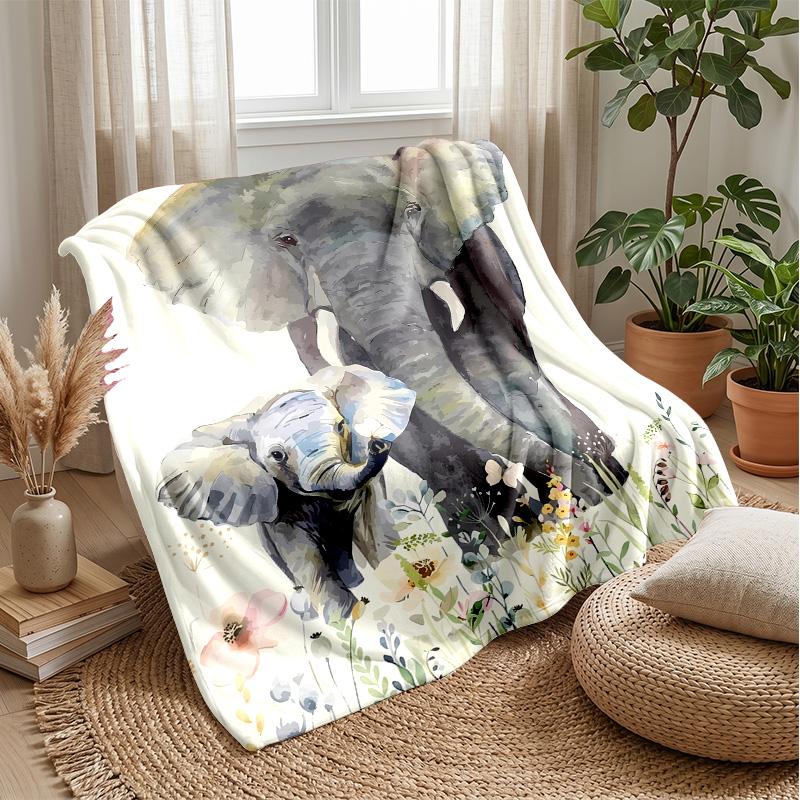 Elephants Among Flowers Theme blanket Lightweight Warm Flannel Blanket Decorative Throw Blanket for Home Decoration