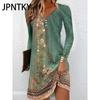 JPNTKY Women's Fashion Autumn Winter Floral Print Long Sleeve V-Neck Casual Dresses