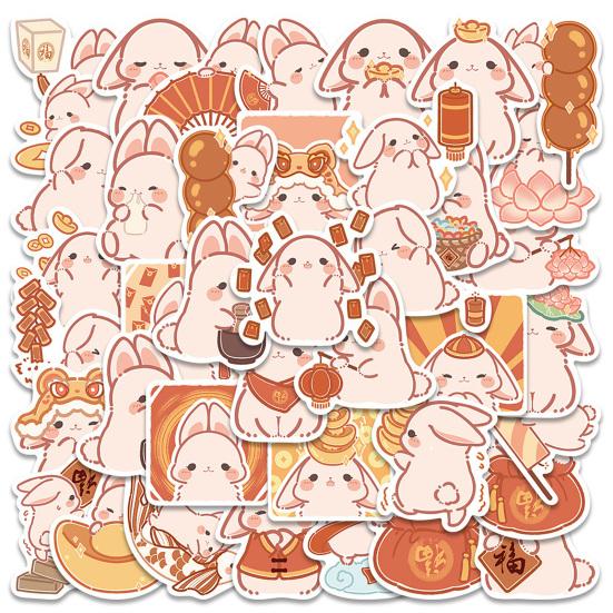 40Pcs Graffiti Sticker Adorable Waterproof Self-Adhesive Paper Cartoon Cute Pink Rabbit Sticker New Year Gift Box Decor Kids Gift