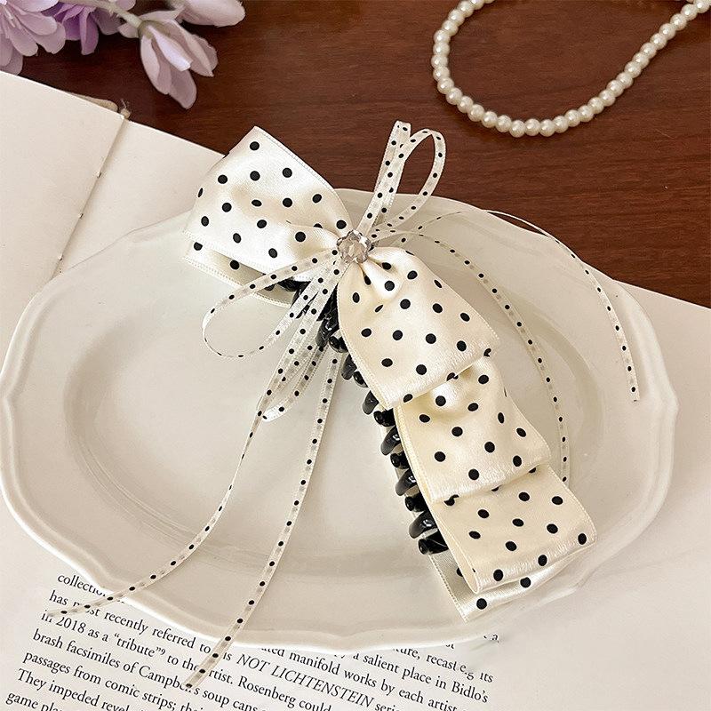 Girl's Heart Polka Dot Bow Banana Clip, Temperament Half-up Hair Vertical Clip, 2026 New Sweet Hair Clip, Simple Hair Accessory