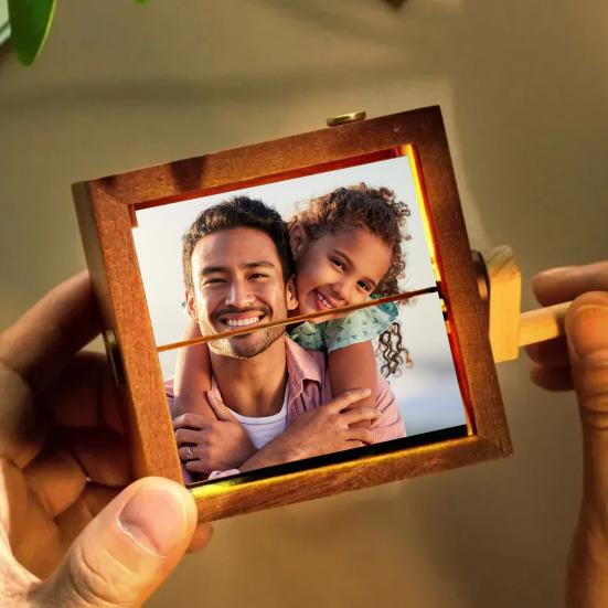 Personalized Flipbook Animation Box with Built-In Lighting Hand-Cranked Picture Album for 46250 Photos Wooden Frame Unique Gift for Memories
