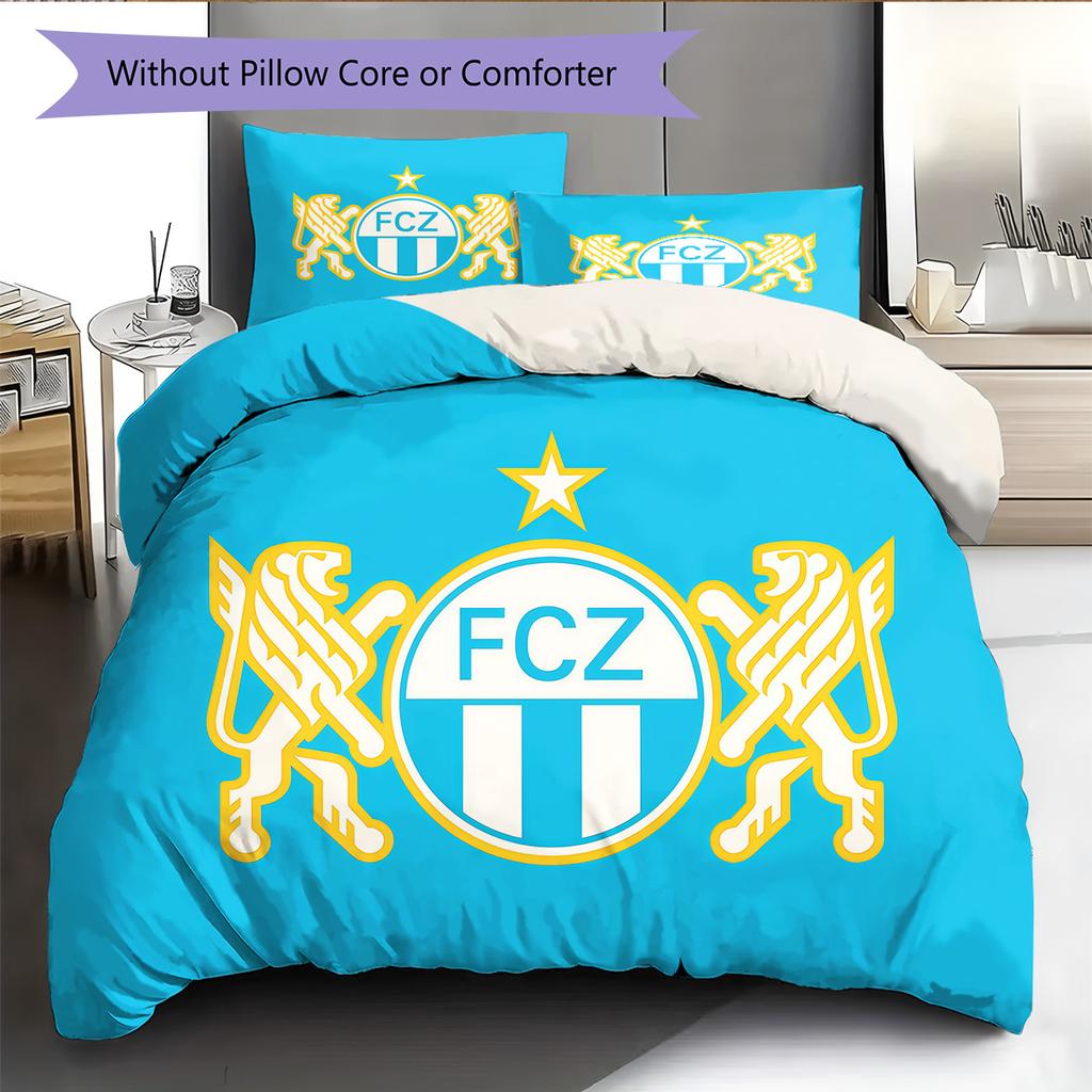 FC Luzern Muster Bettwäsche Steppdecke Set Bettbezug Kissenbezug Heimdekoration Geburtstagsgeschenk (1 Bettbezug + 2 Kissenbezüge, ohne Füllung)