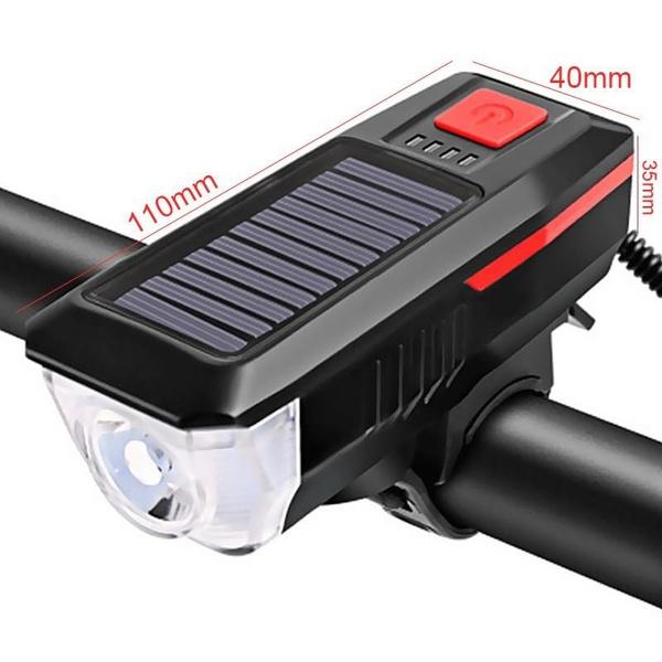Solar Bike Light USB Rechargeable Waterproof Bike Light and Horn Set 3 Modes for Night Riding Gear