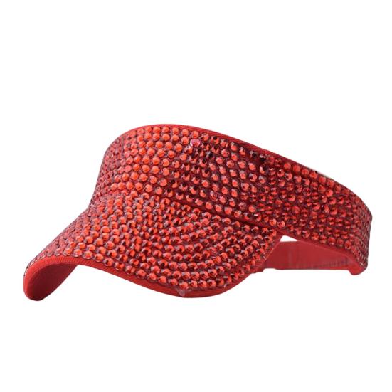 Empty Top Shining Rhinestones Adjustable Fasten Tape Baseball Hat Women Extended Brim Tennis Sport Sun Hat