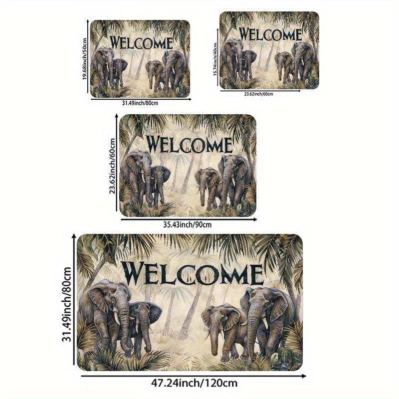 Elephant Welcome Doormat, Polyester Flannel Non-Slip Machine Washable Rug for Bathroom Kitchen Living Room Bedroom Decor