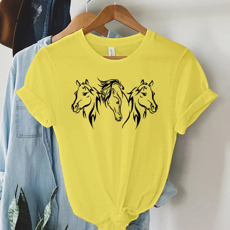 Harajuku Fashion Tshirt Printing White Black Horse Graphic Women Tshirt Short Sleeve Female Summer Horse Casual Loose Tshirt