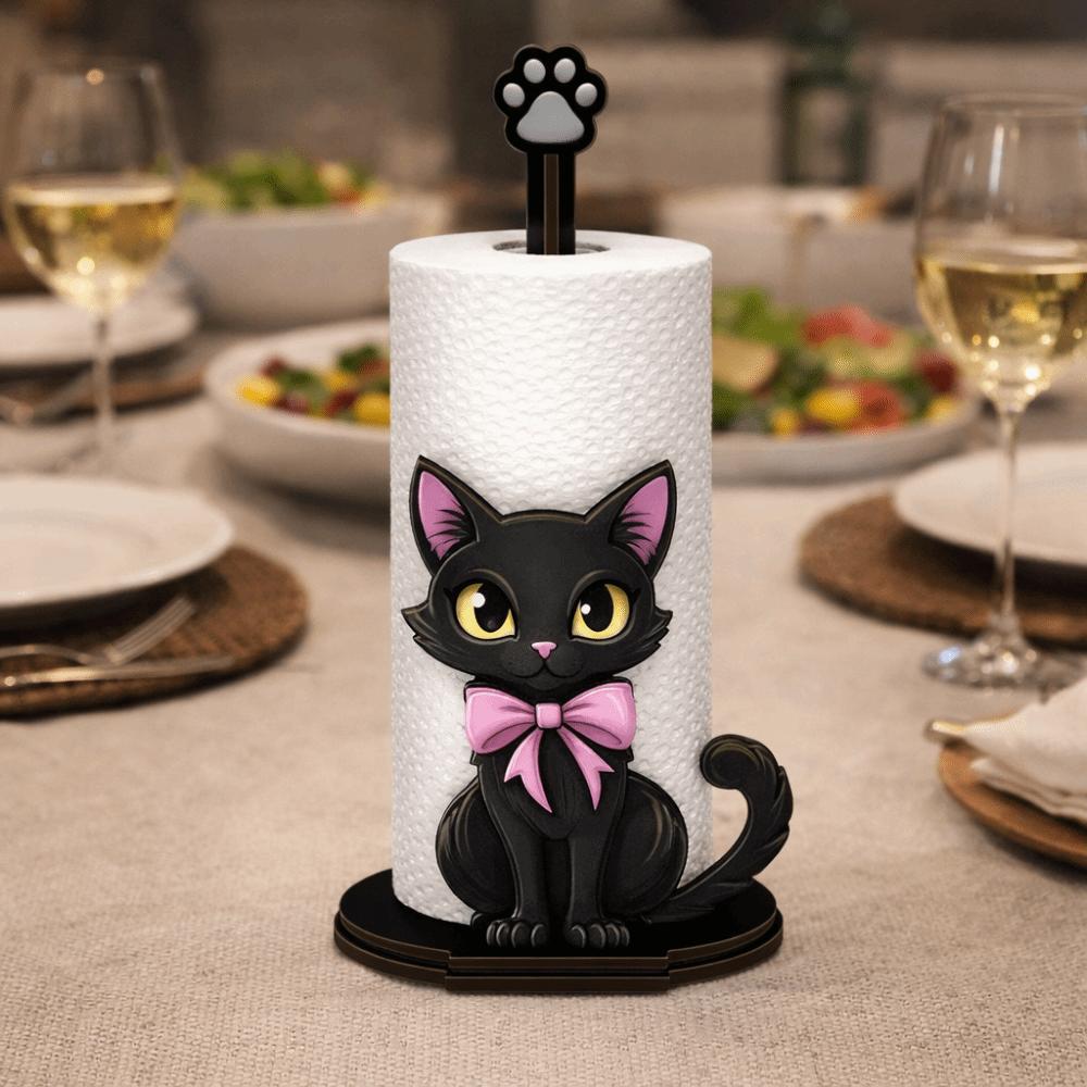 Black Cat Shape Desktop Tissue Holder Vertical Storage Towel Holder Storage Rack  Kitchen Use
