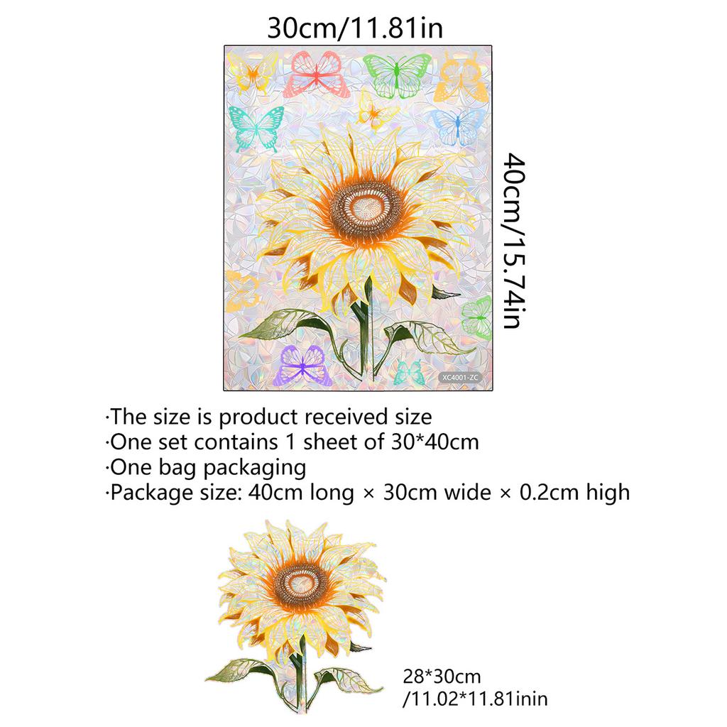 Xc4001-Zc Sunflower Butterfly Sunlight Colorful Window Sticker Double-Sided Visual Window Decoration Static Sticker