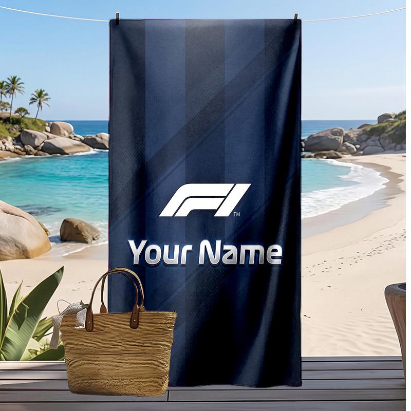 Toalla de Playa Personalizada F1, Estampa tu Nombre Texto Toalla Ligera Absorbente para Nadar Viajes