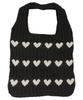 Kobe Lettuce Heart Print Knit Tote Bag for Women, FallWinter, Handbag, or Sub-bag [B1659], Size 1, Black