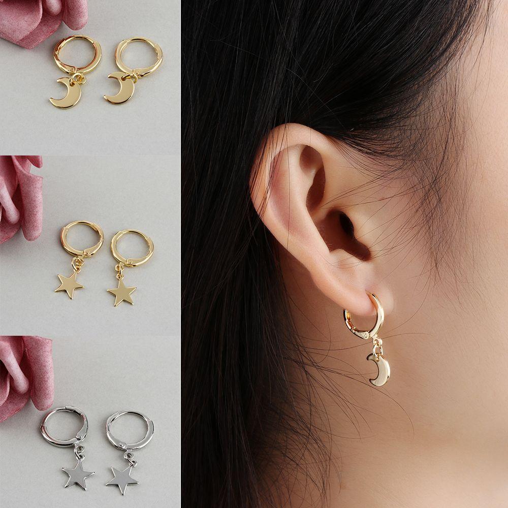 Women Tiny Moon Crescen Jewelry Huggie Hoop Earring Ear Piercing Ear-cuffs Small Star Charms
